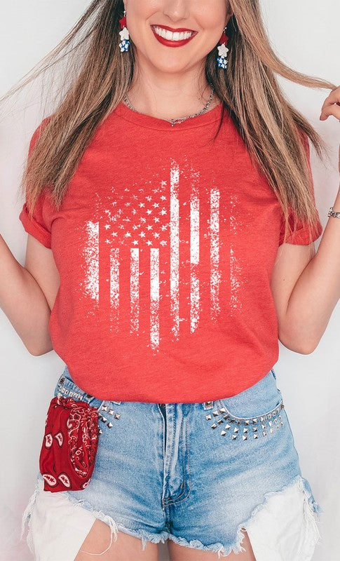 *Retro Distressed American Flag Graphic Tee - Lovelier