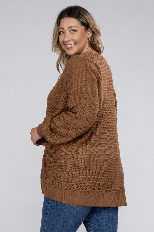 *Low Gauge Waffle Open Cardigan Sweater - Lovelier