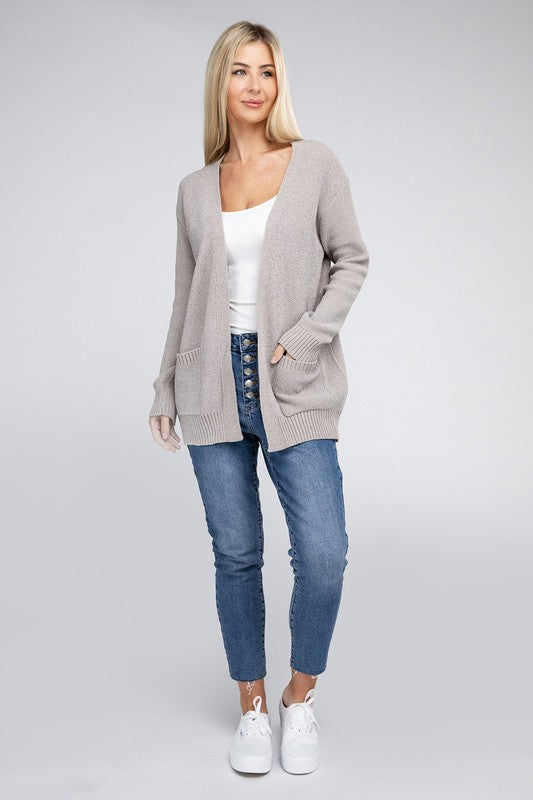 *Melange Open Front Sweater Cardigan