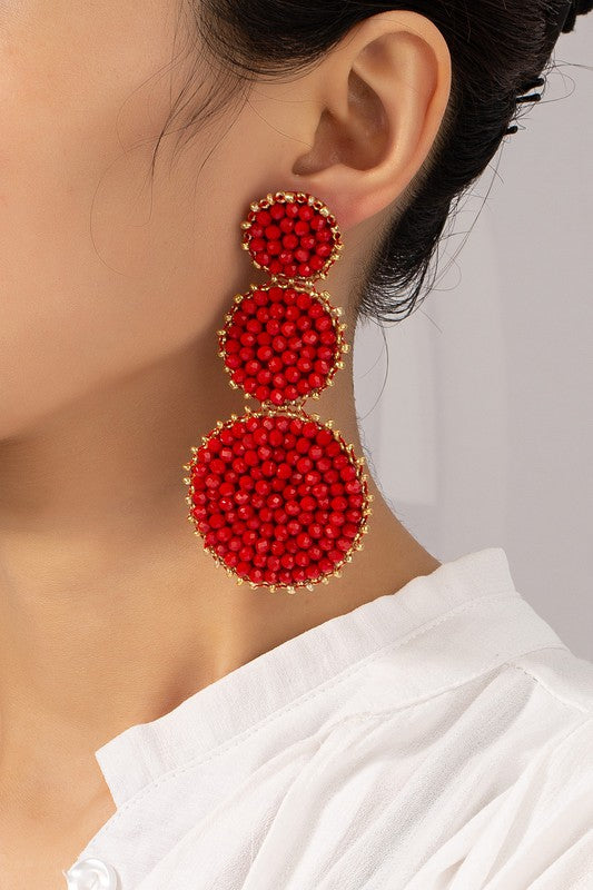 *Graduate Three Glass Bead Disks Drop Earrings