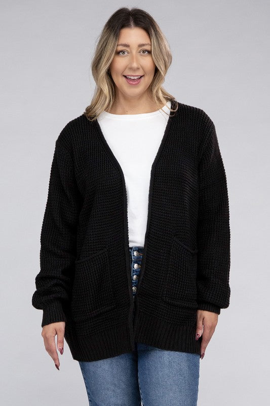 *Low Gauge Waffle Open Cardigan Sweater - Lovelier