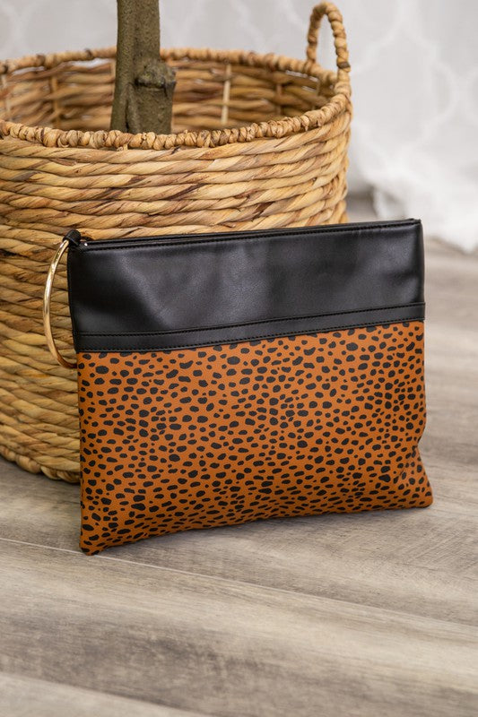 *Leopard Gold Ring Vegan Leather Clutch