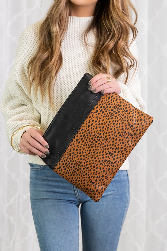 *Leopard Gold Ring Vegan Leather Clutch