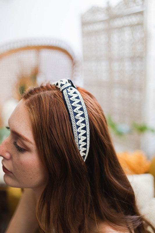 *Embroidered Stitch Boho Knotted Headband