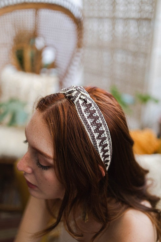 *Embroidered Stitch Boho Knotted Headband