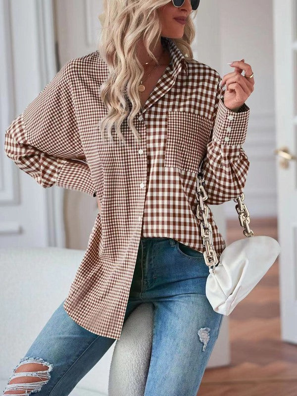 *Plaid Button Down Long Sleeve Top