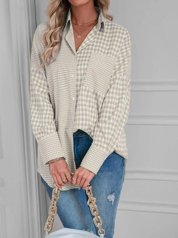 *Plaid Button Down Long Sleeve Top