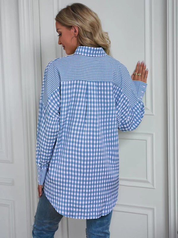 *Plaid Button Down Long Sleeve Top