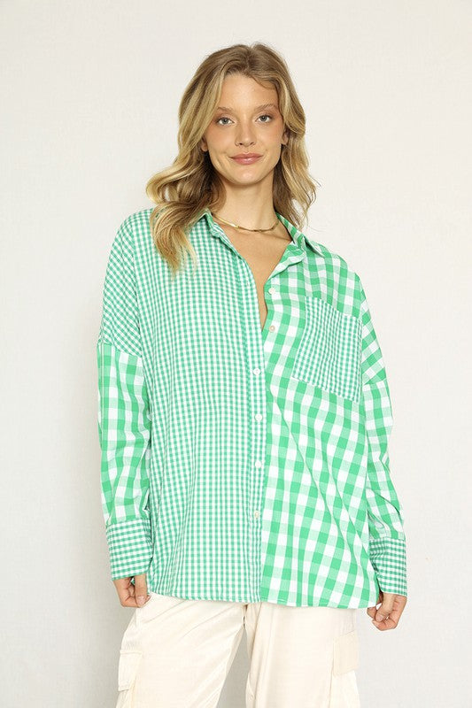 *Plaid Button Down Long Sleeve Top