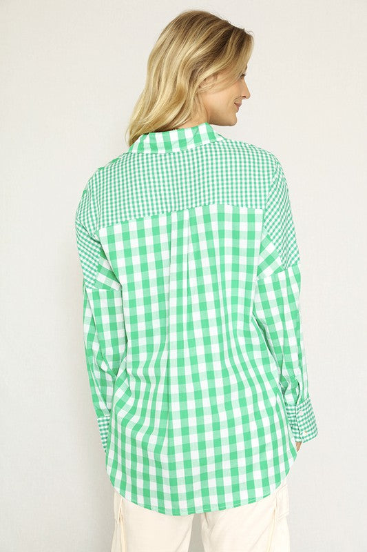 *Plaid Button Down Long Sleeve Top