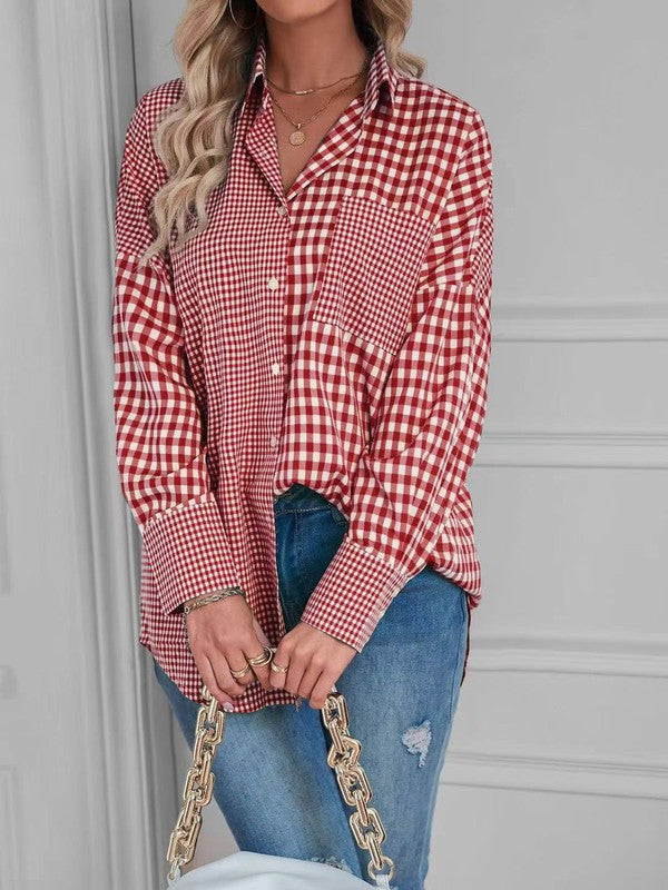 *Plaid Button Down Long Sleeve Top