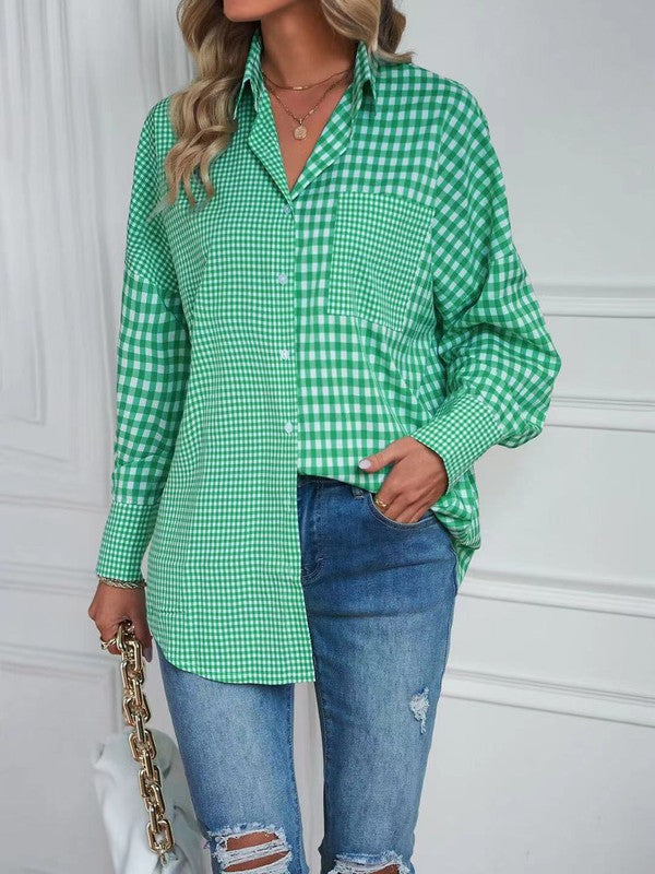 *Plaid Button Down Long Sleeve Top