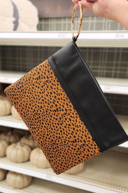 *Leopard Gold Ring Vegan Leather Clutch