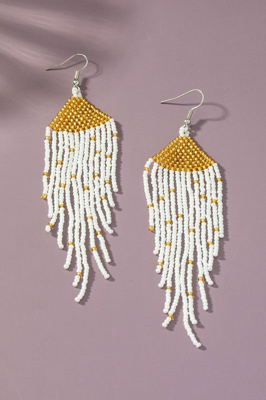 *Boho Long Handwoven Seed Bead Eagle Earrings