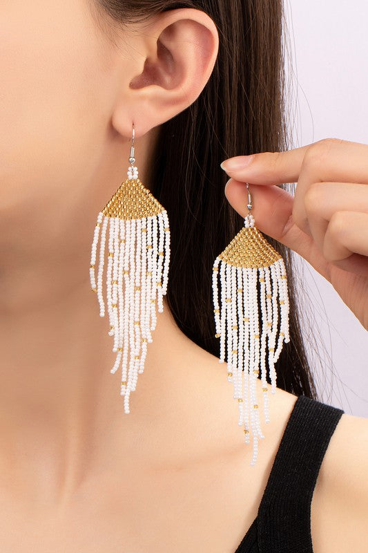 *Boho Long Handwoven Seed Bead Eagle Earrings