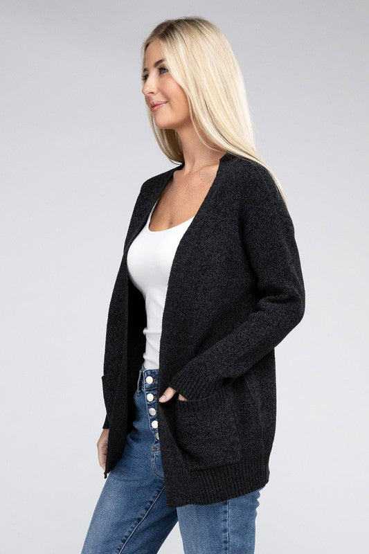 *Melange Open Front Sweater Cardigan