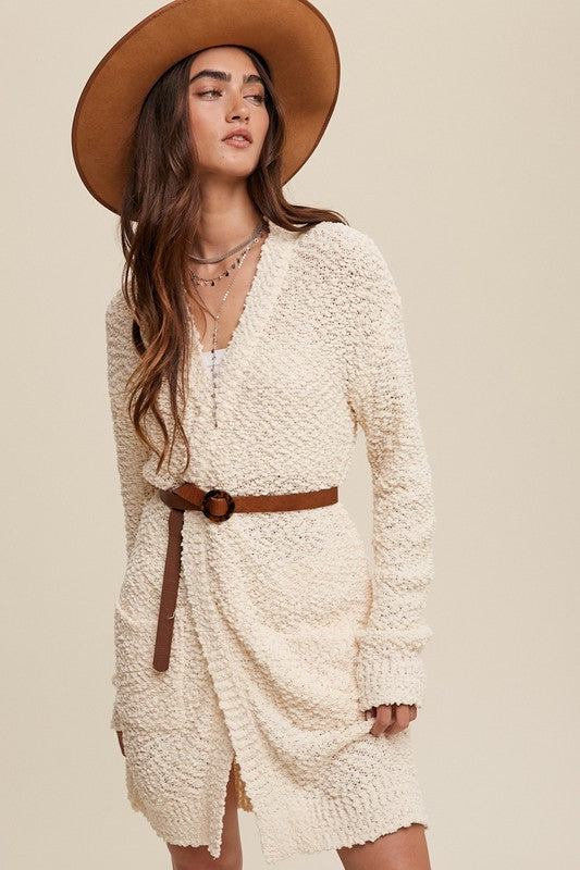 *Popcorn Open Knit Cardigan Sweater