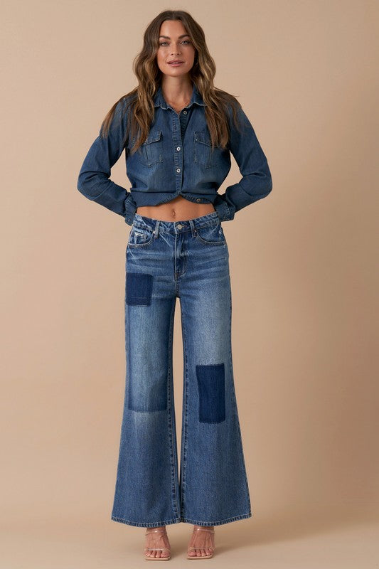 *Relaxed Wide Leg Patchwork Jeans