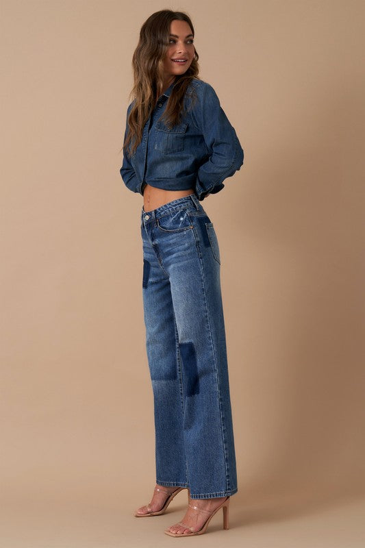 *Relaxed Wide Leg Patchwork Jeans