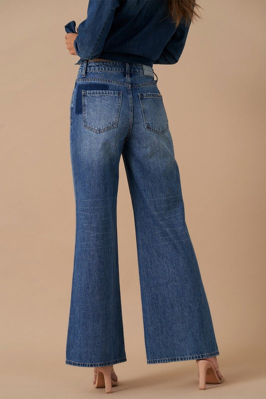 *Relaxed Wide Leg Patchwork Jeans