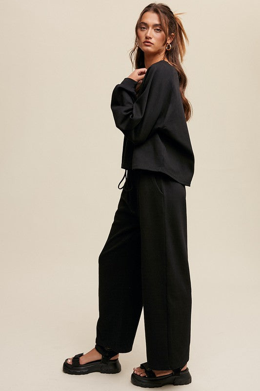 *V-neck Sweatshirt and Pants Set