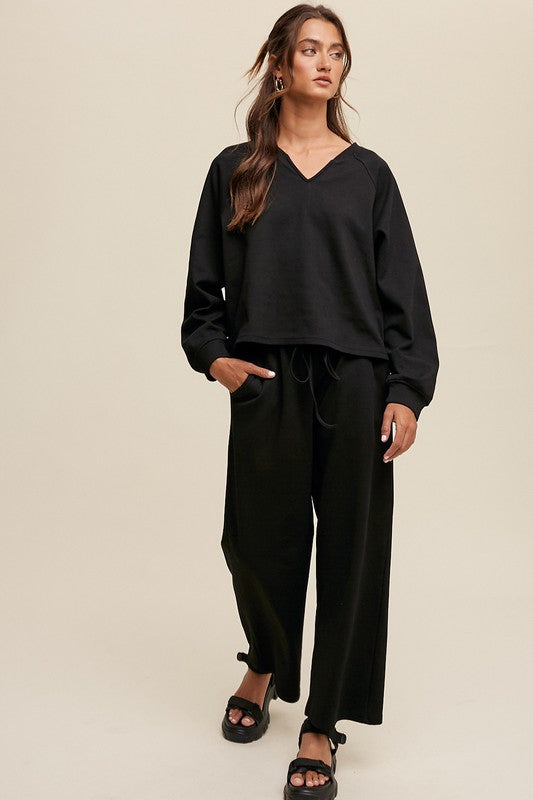 *V-neck Sweatshirt and Pants Set