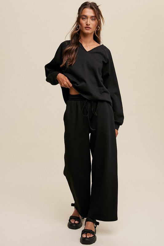 *V-neck Sweatshirt and Pants Set