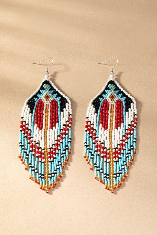 *Beaded Long Seed Bead Drop Earrings