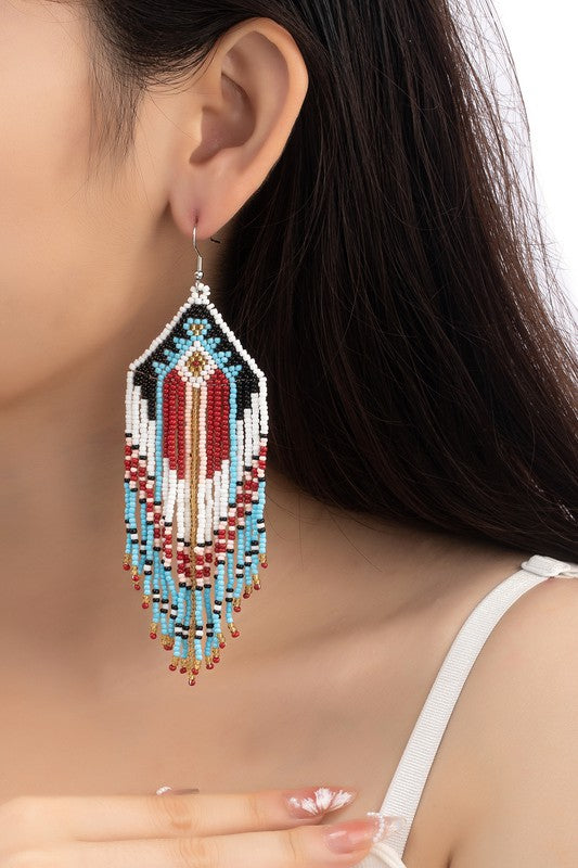 *Beaded Long Seed Bead Drop Earrings