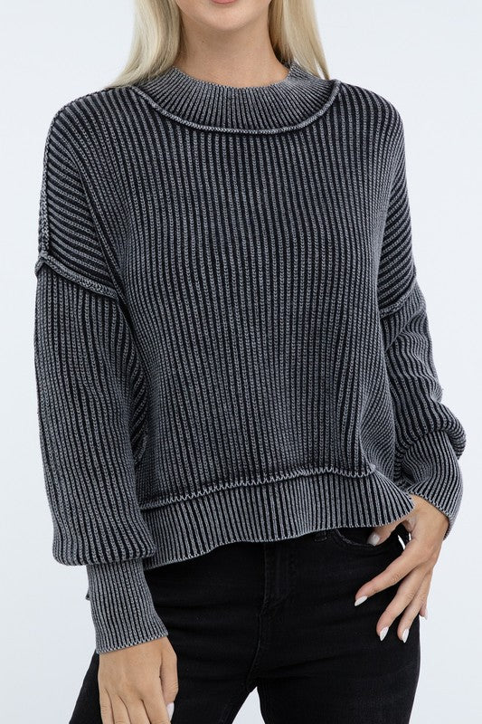 *Washed Side Slit Oversized Cropped Sweater