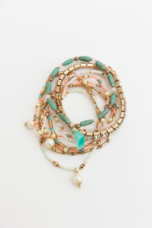 *Sweet Pastel Studded Beads Layered Bracelet