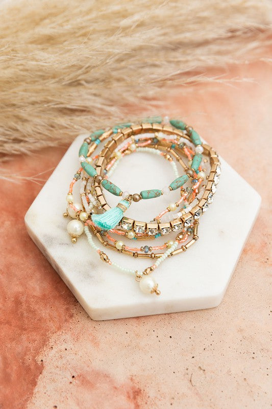 *Sweet Pastel Studded Beads Layered Bracelet