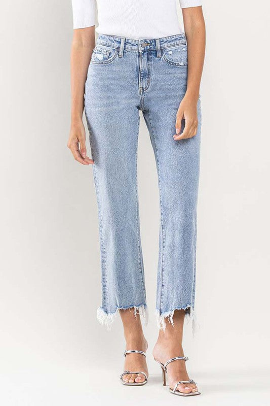 *High Rise Distressed Hem Crop Dad Jeans