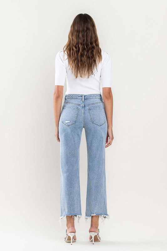 *High Rise Distressed Hem Crop Dad Jeans