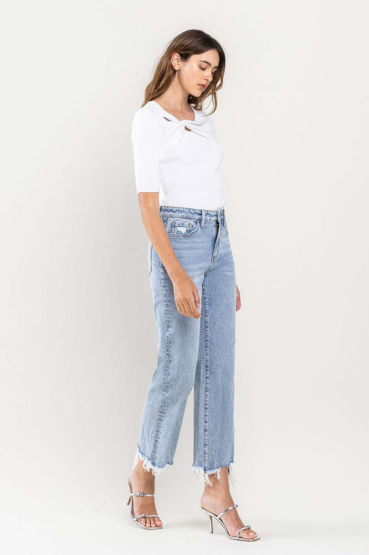 *High Rise Distressed Hem Crop Dad Jeans