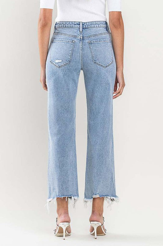 *High Rise Distressed Hem Crop Dad Jeans