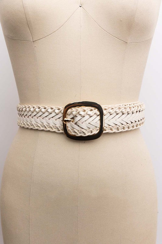 Crochet Trim Woven Leather Belt