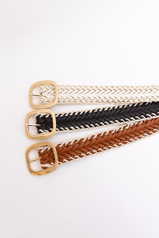 Crochet Trim Woven Leather Belt