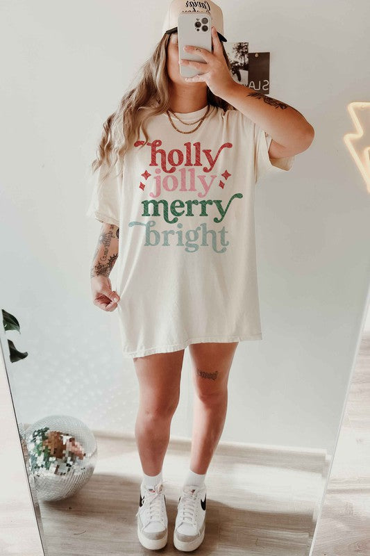 *Holly Jolly Merry Christmas Oversized Graphic Tee