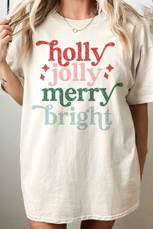 *Holly Jolly Merry Christmas Oversized Graphic Tee