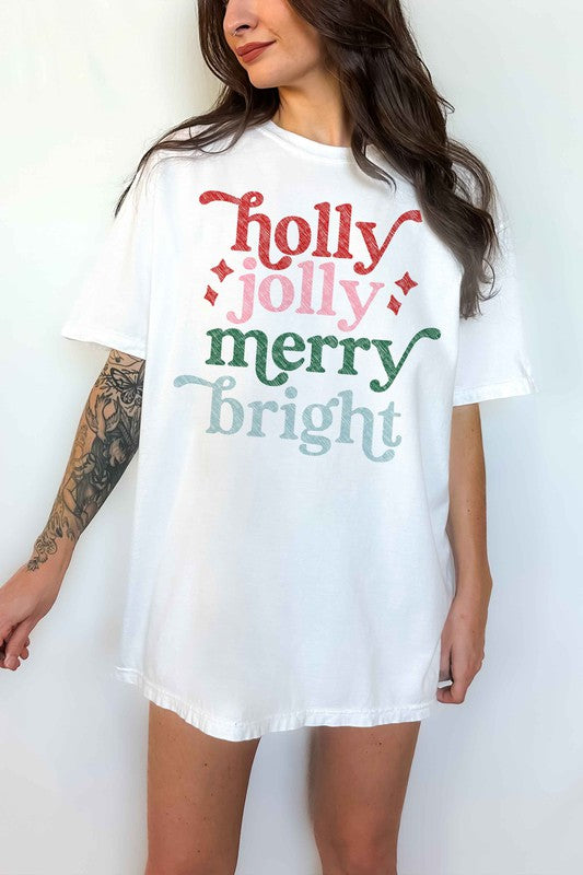 *Holly Jolly Merry Christmas Oversized Graphic Tee