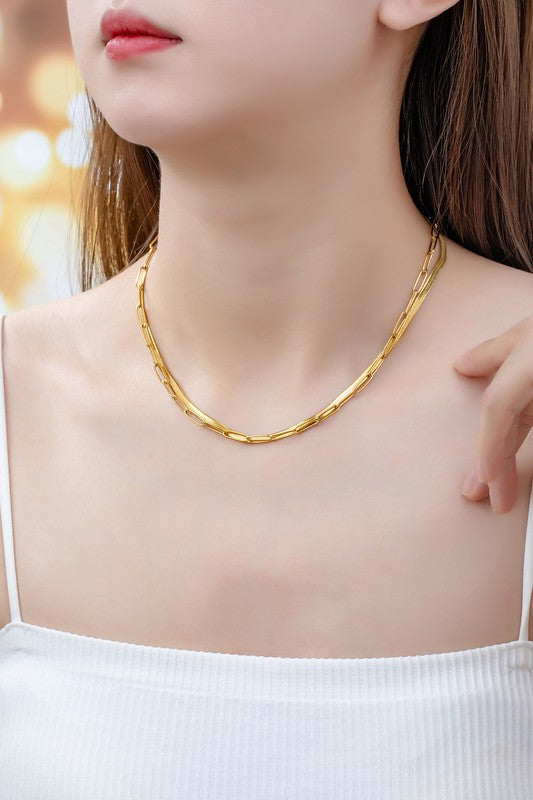 *2 Layer Paper Clip & Herringbone Chain Necklace