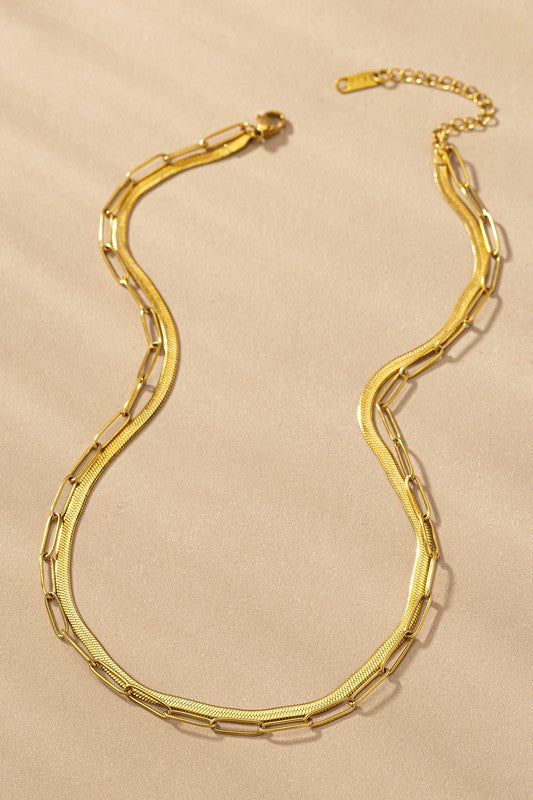 *2 Layer Paper Clip & Herringbone Chain Necklace