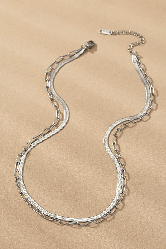 *2 Layer Paper Clip & Herringbone Chain Necklace