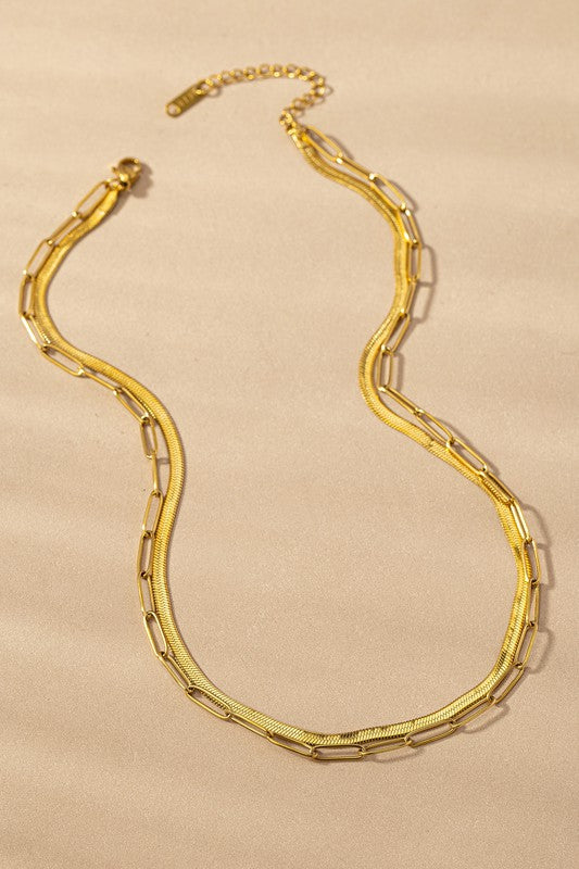 *2 Layer Paper Clip & Herringbone Chain Necklace