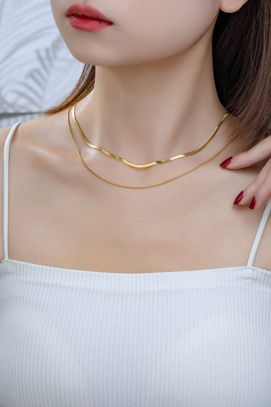 *Two Layer Mixed Size Herringbone Chain Necklace