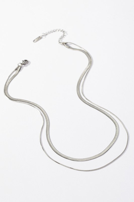 *Two Layer Mixed Size Herringbone Chain Necklace