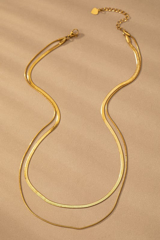 *Two Layer Mixed Size Herringbone Chain Necklace