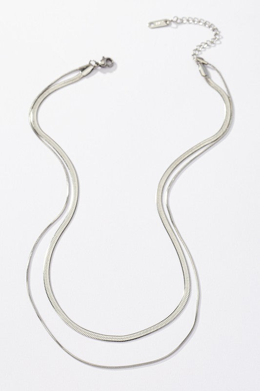 *Two Layer Mixed Size Herringbone Chain Necklace