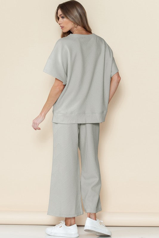 *Textured T-Shirt and Drawstring Pants Set